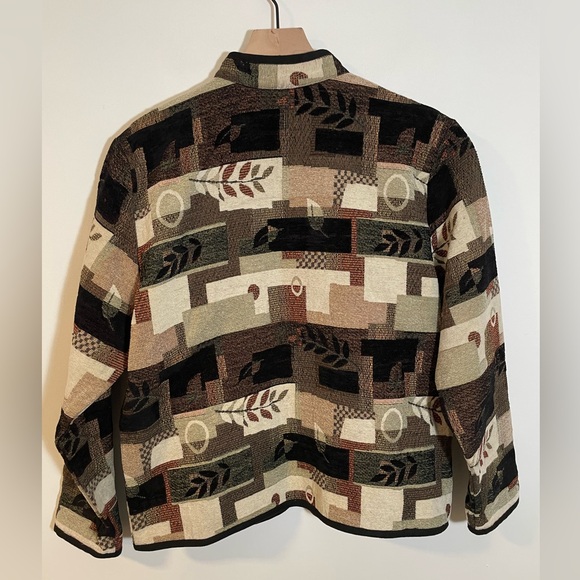 Vintage Studio Works Patchwork Tapestry Jacket Full Zip Fall Brown Leaf Sz Large - Picture 6 of 11